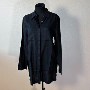 NWT Spiegel Tunic Top/Shirt Mini Dress Size M Black 100% Linen Long Sleeve